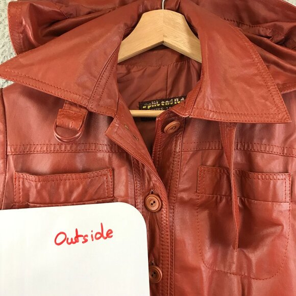 Vintage 70s Genuine Leather Trench Coat With Hood size 7 - Picture 13 of 13